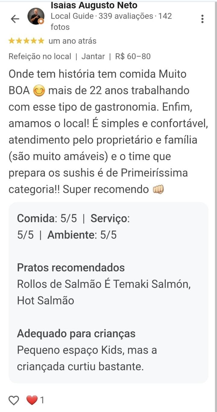 Avaliação real de cliente no Google — Pinguim Sushi (1)