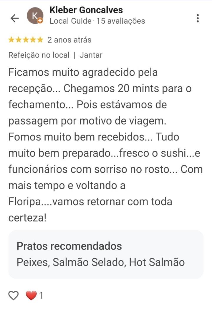 Avaliação real de cliente no Google — Pinguim Sushi (2)